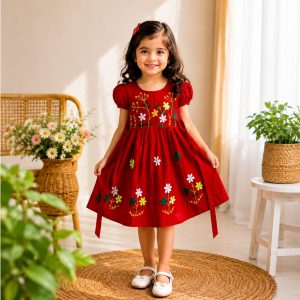 Handmade Cotton Red Baby Dress 0 to 10 Years