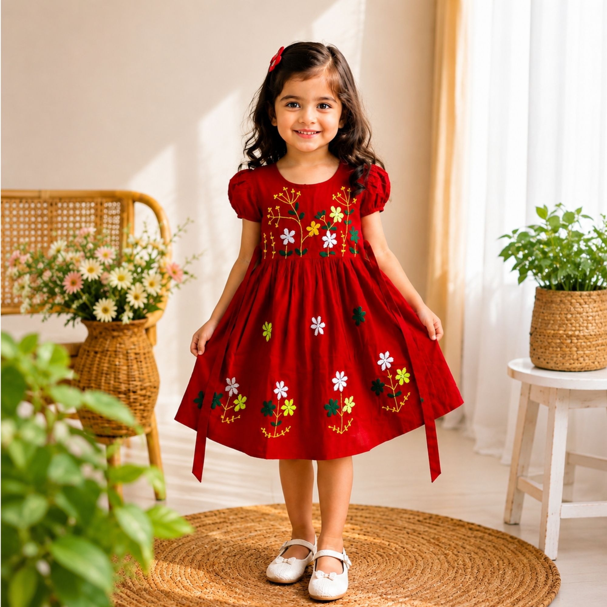 Handmade Cotton Red Baby Dress 0 to 10 Years