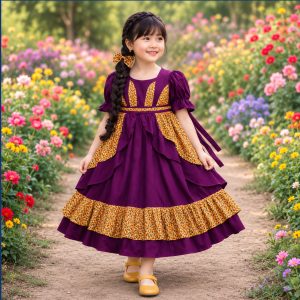 Magenta Printed Two Part Baby Dress 0 to 14 Years