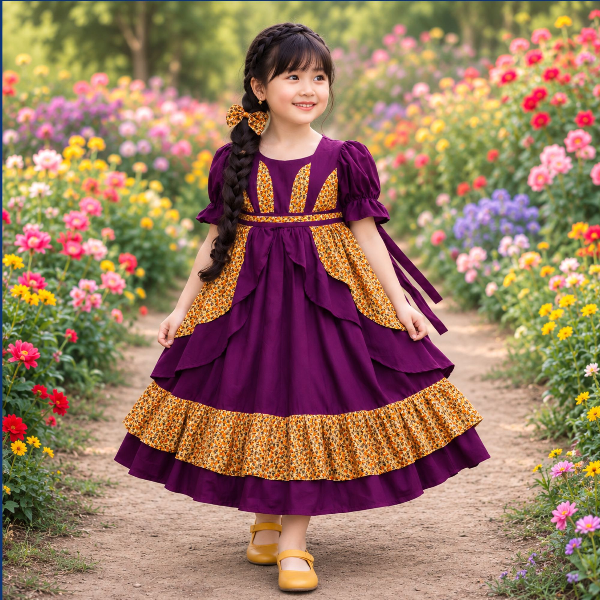 Magenta Printed Two Part Baby Dress 0 to 14 Years