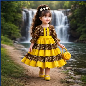 Yellow Printed Customized Baby Dress 0 to 14 Years