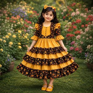 Basanti Color Printed Baby Dress 0 to 14 Years