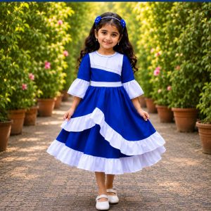 White and Blue Two Part Baby Dress 0 to 14 Years