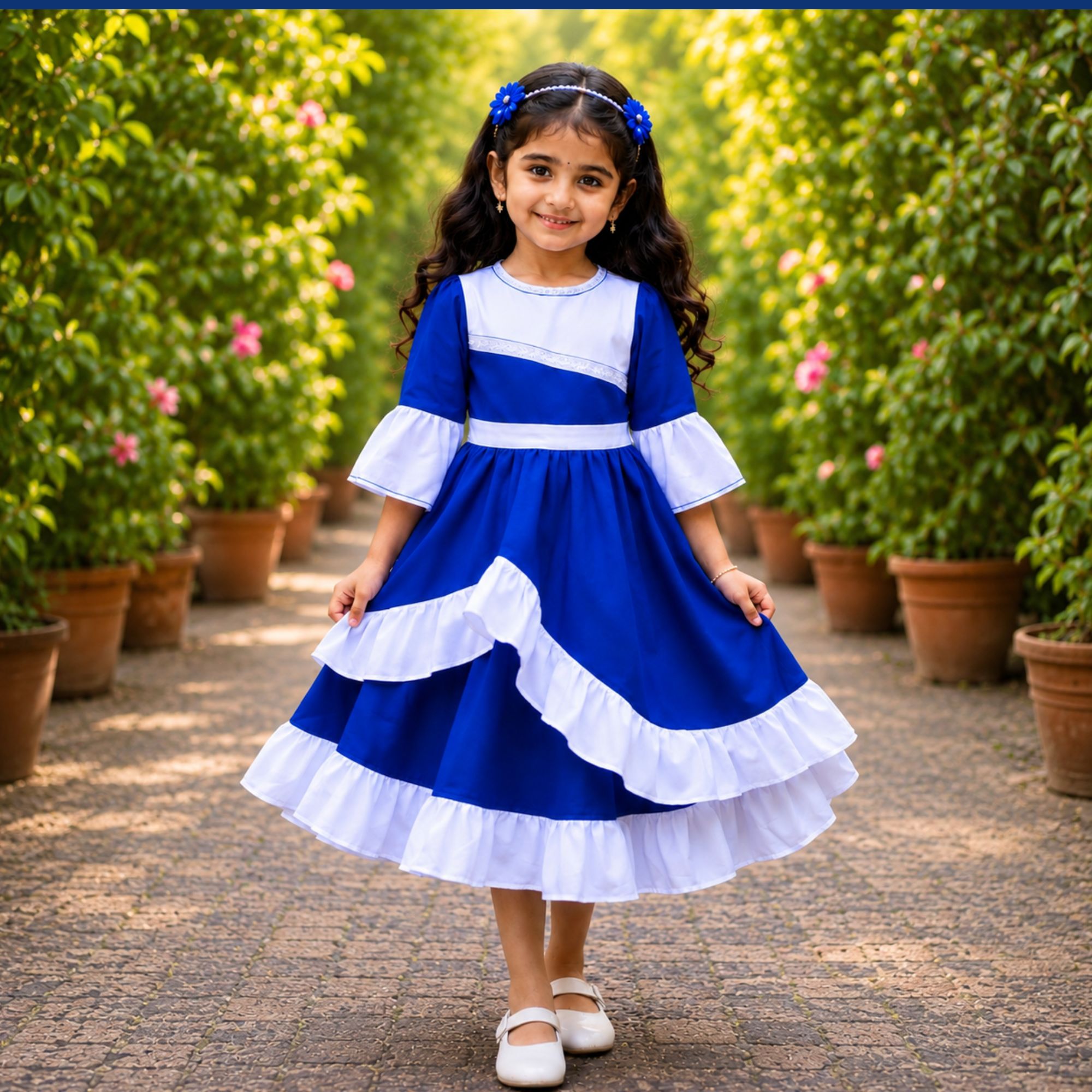White and Blue Two Part Baby Dress 0 to 14 Years