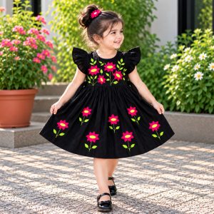 Black Handmade Nokshi Cotton Baby Frock Design 3