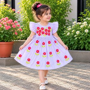 White Handmade Nokshi Cotton Baby Frock Design 3