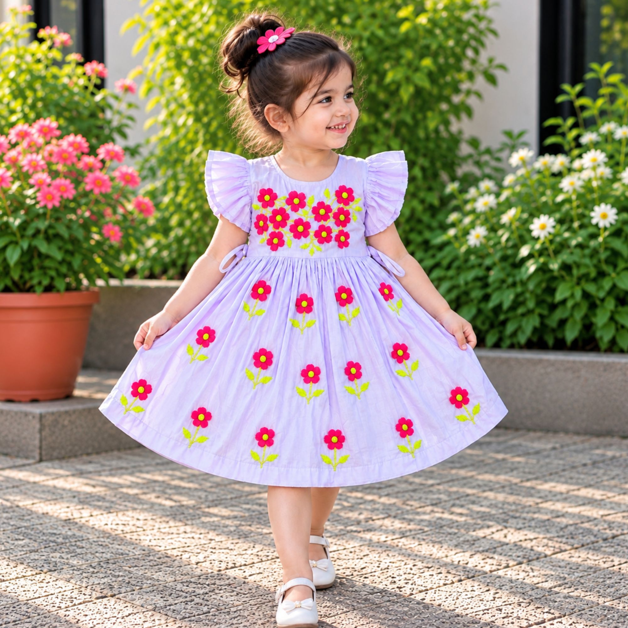 White Handmade Nokshi Cotton Baby Frock Design 3