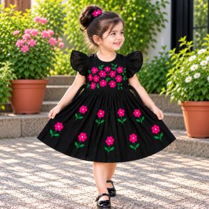 Black Handmade Nokshi Cotton Baby Frock Design 2
