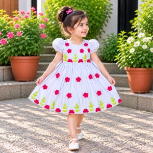 White Handmade Embroidery Cotton Baby Frock Design 2